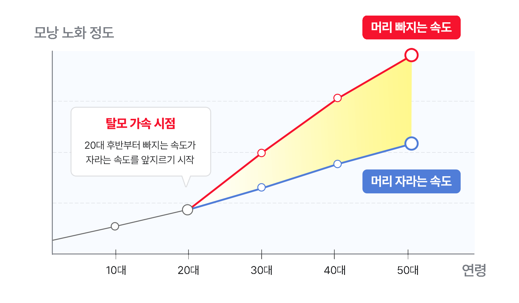 연령별에 따른 모낭 노화정도 그래프